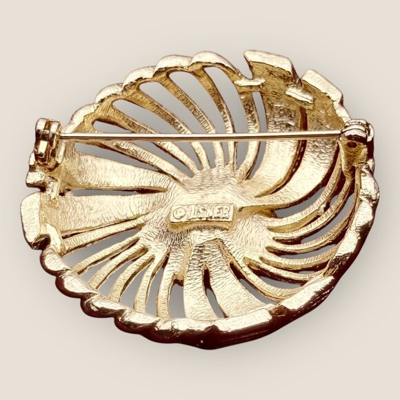 Vintage Signed Lisner Gold-Tone Swirl Dome 1.75 inch Brooch Pin Fashion Jewelry - Picture 2 of 3